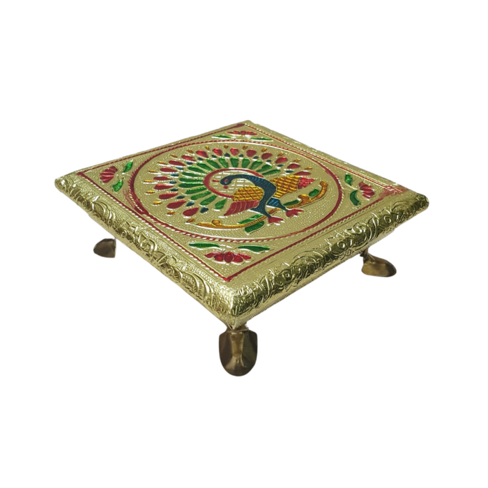 Handcrafted Wooden Minakari Chowki for Puja and Home Décor with Metal Legs